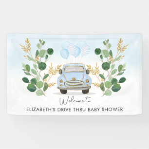 Blauw Gouden Groenery Drive By Baby Shower Welkom Spandoek