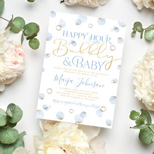 Blauw Gouden Happy Hour Borrelende en Baby Shower Kaart