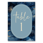 Blauw Gouden Hemelse Elegante Sterrenhemel Bruilof Kaart (Voorkant)