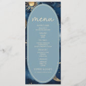 Blauw Gouden Hemelse Elegante Sterrenhemel Bruilof Menu (Voorkant)