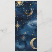 Blauw Gouden Hemelse Elegante Sterrenhemel Bruilof Menu (Achterkant)