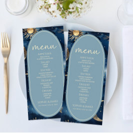 Blauw Gouden Hemelse Elegante Sterrenhemel Bruilof Menu