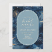 Blauw Gouden Hemelse Sterrenhemel Bruiloftsdouche Kaart (Voorkant)