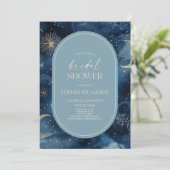 Blauw Gouden Hemelse Sterrenhemel Bruiloftsdouche Kaart (Staand voorkant)