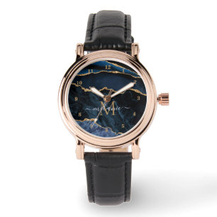 Blauw Gouden Horloge Gepersonaliseerd Jouw Naam en