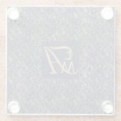 Blauw Gouden Huwelijk Monogram Decoratie Glazen Onderzetter (Achterkant)