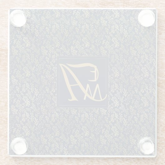 Blauw Gouden Huwelijk Monogram Decoratie Glazen Onderzetter (Achterkant)