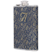 Blauw Gouden Huwelijk Nieuwgetrouwd Monogram Decor Heupfles (Links)