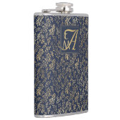 Blauw Gouden Huwelijk Nieuwgetrouwd Monogram Decor Heupfles (Rechts)