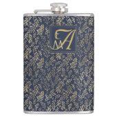 Blauw Gouden Huwelijk Nieuwgetrouwd Monogram Decor Heupfles (Voorkant)