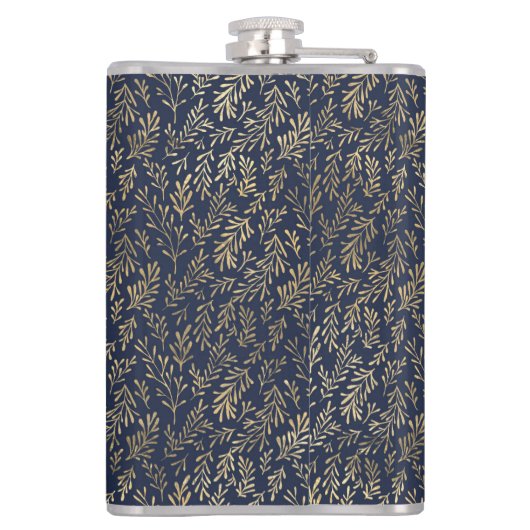 Blauw Gouden Huwelijk Nieuwgetrouwd Monogram Decor Heupfles (Achterkant)