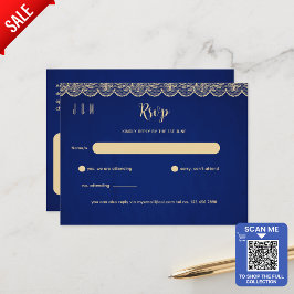 Blauw Gouden Kant Bruiloft RSVP Voor Bijpassende U Briefkaart