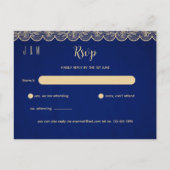 Blauw Gouden Kant Bruiloft RSVP Voor Bijpassende U Briefkaart (Voorkant)