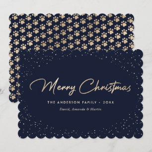 Blauw Gouden Kattenpoten Kerstkaart