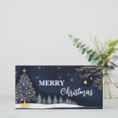 Blauw Gouden Kerstboom Kaars en Gift Kaart (Staand voorkant)