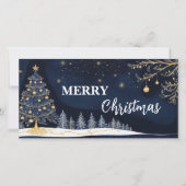 Blauw Gouden Kerstboom Kaars en Gift Kaart (Voorkant)