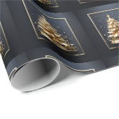 Blauw gouden kerstboom naadloos patroon xmas cadeaupapier (Rol Hoek)