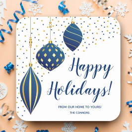 Blauw Gouden Kerstversiering en Stippen Vakantie Vierkante Sticker