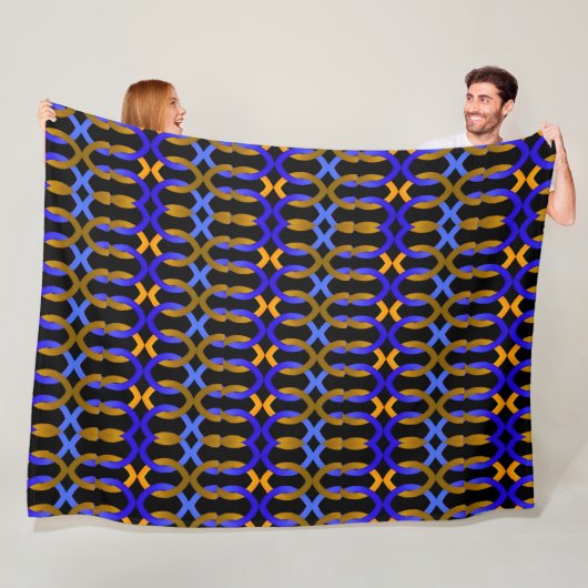 Blauw Gouden Kettingschakel Kunstdeken Fleece Deken (In situ)