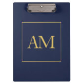 Blauw Gouden Kleuren Monogram Initiaal Letters Klembord (Voorkant)