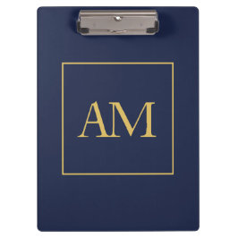 Blauw Gouden Kleuren Monogram Initiaal Letters Klembord