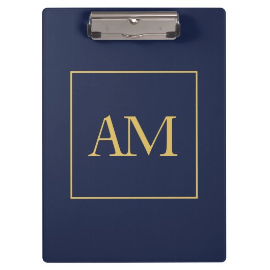 Blauw Gouden Kleuren Monogram Initiaal Letters Klembord (Voorkant)