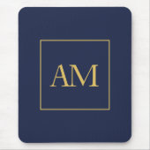 Blauw Gouden Kleuren Monogram Initiaal Letters Muismat (Voorkant)