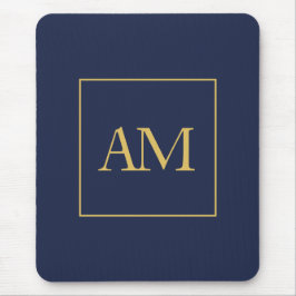 Blauw Gouden Kleuren Monogram Initiaal Letters Muismat