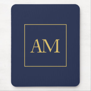 Blauw Gouden Kleuren Monogram Initiaal Letters Muismat