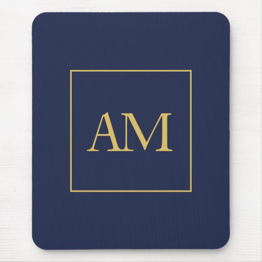 Blauw Gouden Kleuren Monogram Initiaal Letters Muismat (Voorkant)