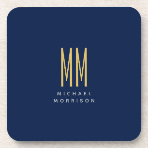Blauw Gouden Kleuren Monogram Initiaal Letters Naa Bier Onderzetter