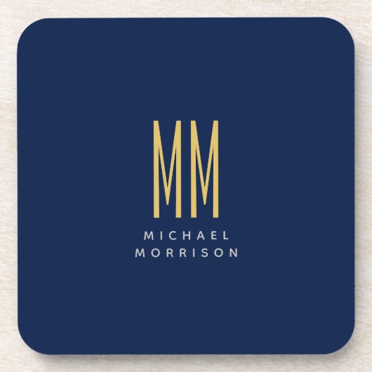 Blauw Gouden Kleuren Monogram Initiaal Letters Naa Bier Onderzetter (Voorkant)