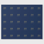 Blauw Gouden Kleuren Monogram Initiaal Letters Naa Cadeaupapier (Vlak)