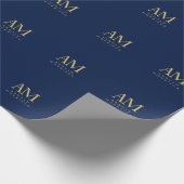 Blauw Gouden Kleuren Monogram Initiaal Letters Naa Cadeaupapier (Hoek)