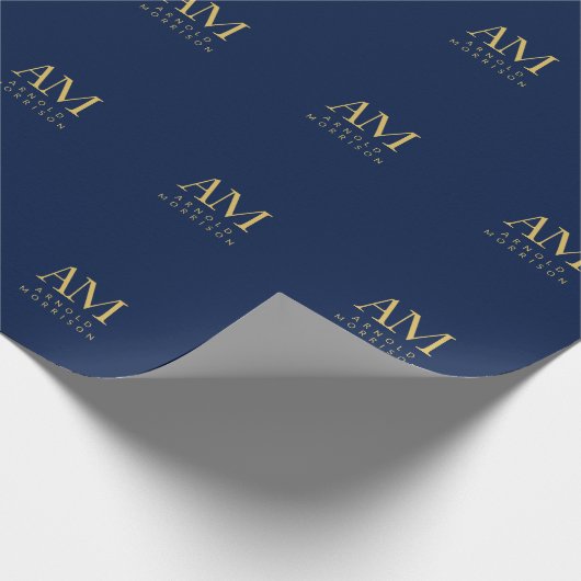 Blauw Gouden Kleuren Monogram Initiaal Letters Naa Cadeaupapier (Hoek)