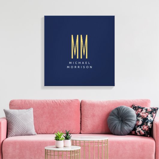 Blauw Gouden Kleuren Monogram Initiaal Letters Naa Canvas Afdruk (Insitu (Woonkamer))