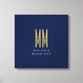 Blauw Gouden Kleuren Monogram Initiaal Letters Naa Canvas Afdruk (Voorkant)