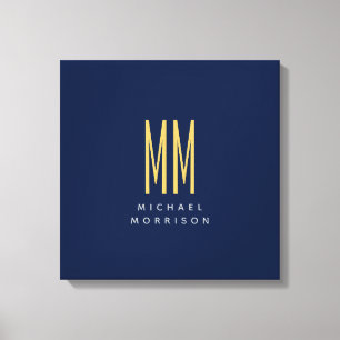 Blauw Gouden Kleuren Monogram Initiaal Letters Naa Canvas Afdruk