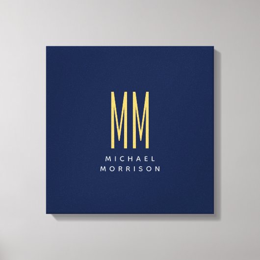 Blauw Gouden Kleuren Monogram Initiaal Letters Naa Canvas Afdruk (Voorkant)