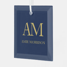 Blauw Gouden Kleuren Monogram Initiaal Letters Naa