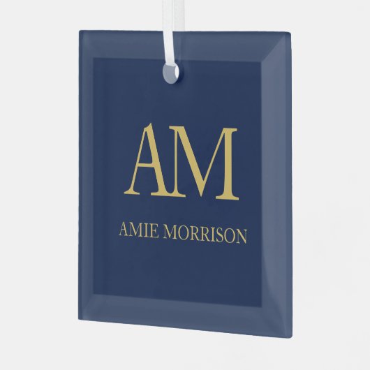 Blauw Gouden Kleuren Monogram Initiaal Letters Naa Glas Ornament (Voorkant links)