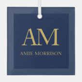 Blauw Gouden Kleuren Monogram Initiaal Letters Naa Glas Ornament (Voorkant)