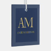 Blauw Gouden Kleuren Monogram Initiaal Letters Naa Glas Ornament (Voorkant Rechts)