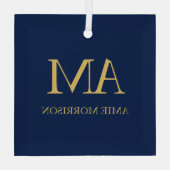Blauw Gouden Kleuren Monogram Initiaal Letters Naa Glas Ornament (Achterkant)