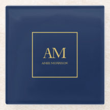 Blauw Gouden Kleuren Monogram Initiaal Letters Naa