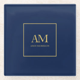 Blauw Gouden Kleuren Monogram Initiaal Letters Naa Glazen Onderzetter