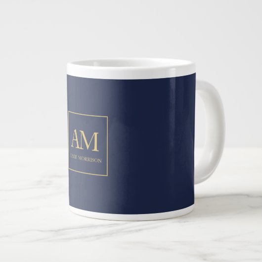 Blauw Gouden Kleuren Monogram Initiaal Letters Naa Grote Koffiekop (Voorkant rechts)