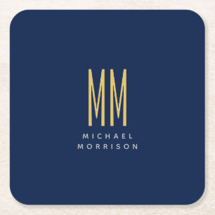 Blauw Gouden Kleuren Monogram Initiaal Letters Naa Kartonnen Onderzetters