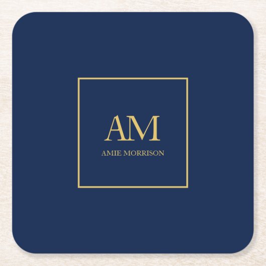 Blauw Gouden Kleuren Monogram Initiaal Letters Naa Kartonnen Onderzetters (Voorkant)