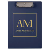 Blauw Gouden Kleuren Monogram Initiaal Letters Naa Klembord (Voorkant)